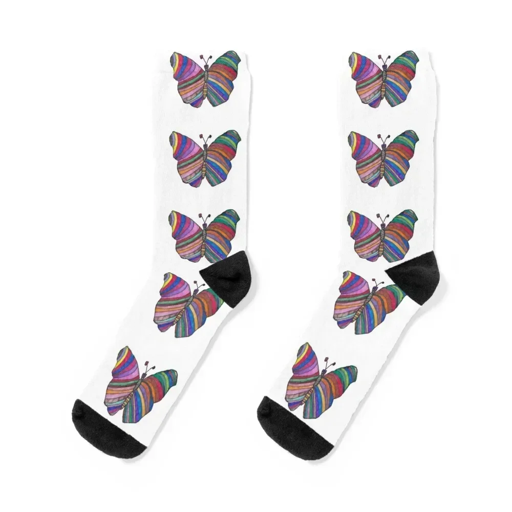 

Rainbow Butterfly Socks christmas stocking luxe snow loose Socks Female Men's