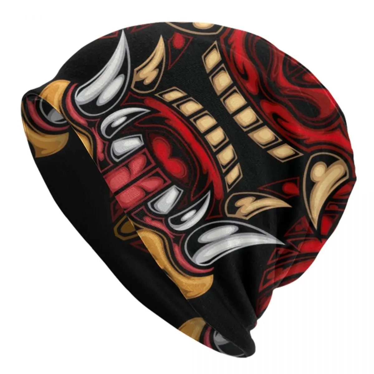 Hannya Barong Bonnet Hat Knitting Hats Men Women Fashion Unisex Japanese Samurai Demon Monster Oni Warm Winter Beanies Cap