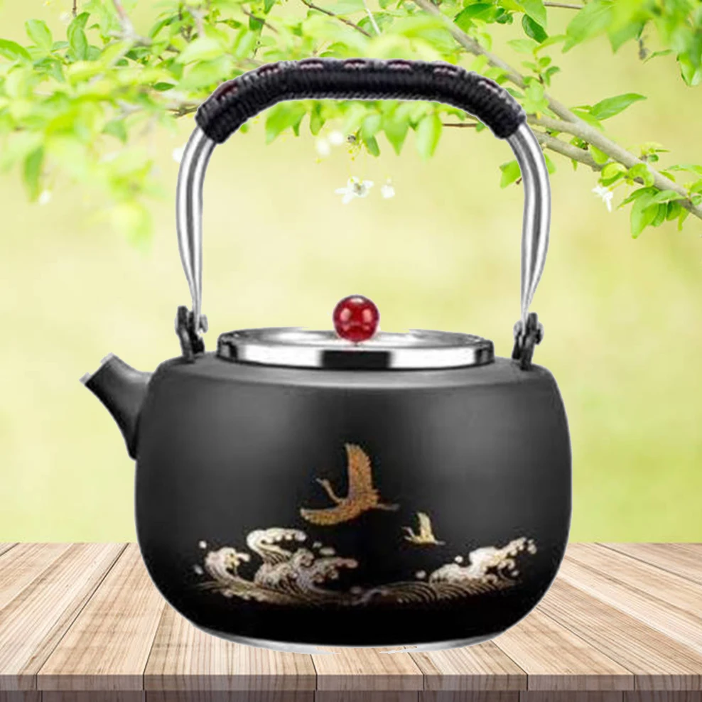 

800ML 304 Stainless Steel Boiling Kettle Office Home Tea Maker Kung Fu Tea Set Teapot For Beauty Health Embossed Tea Infuser