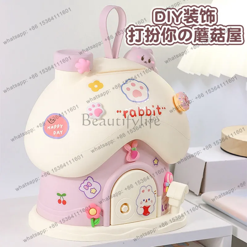 Mushroom house piggy bank DIY decorative ornament anti-drop, only can't get in and out of the piggy box, gift.