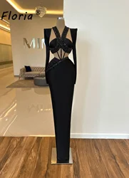 Elegant Black Long Celebrity Party Dress Customized Beaded Floor Length Evening Prom Formal Occasion Dresses Robe de soiree 2025