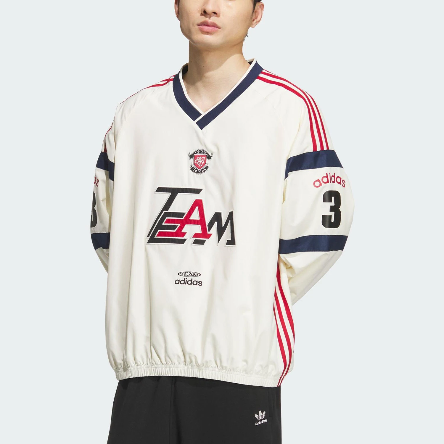 Adidas Authentic Originals Men's Loose Mesh V-Neck Long-Sleeve Pullover Sweatshirt KC0112