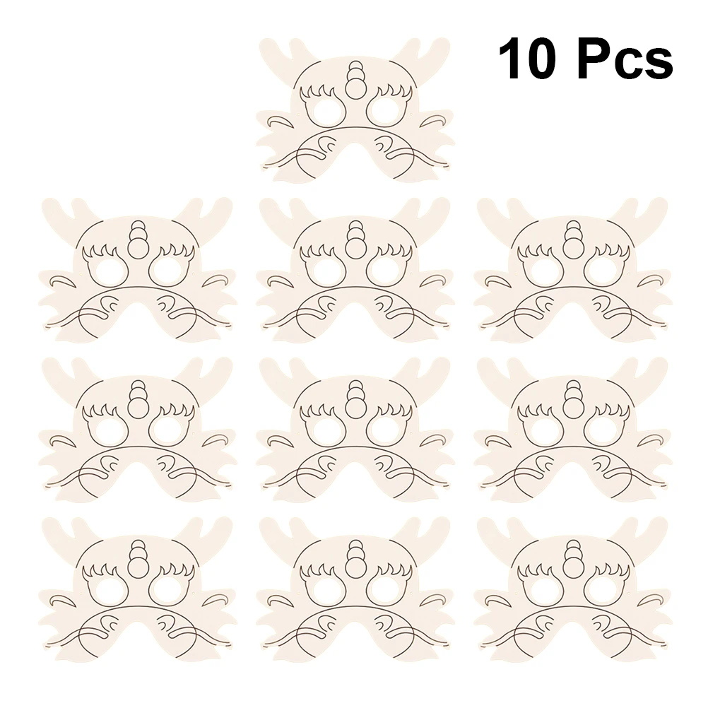 

10 PCS Blank Drawing Dragon Mask Graffiti DIY Paper Cartoon Child Coloring Painting The