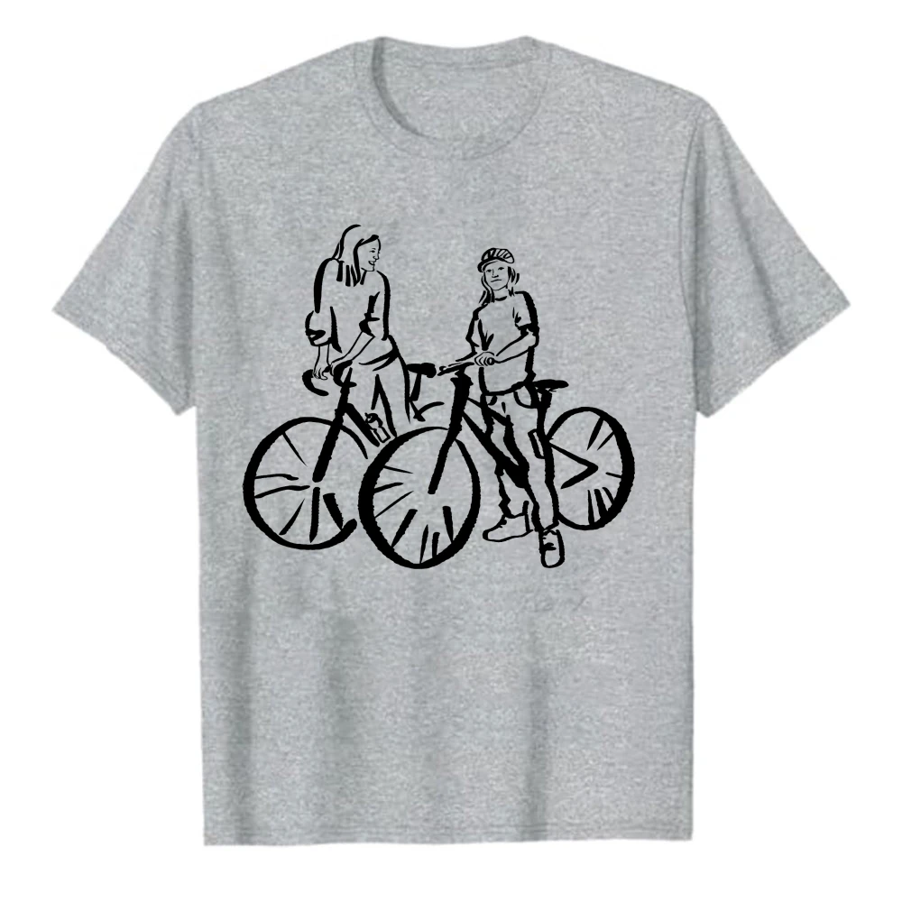 Editorial Line Art Illustration Urban Cyclists Backpack Men Women White T Shirt Crew Neck Short Sleeves Regular Fit Outdoor Tees