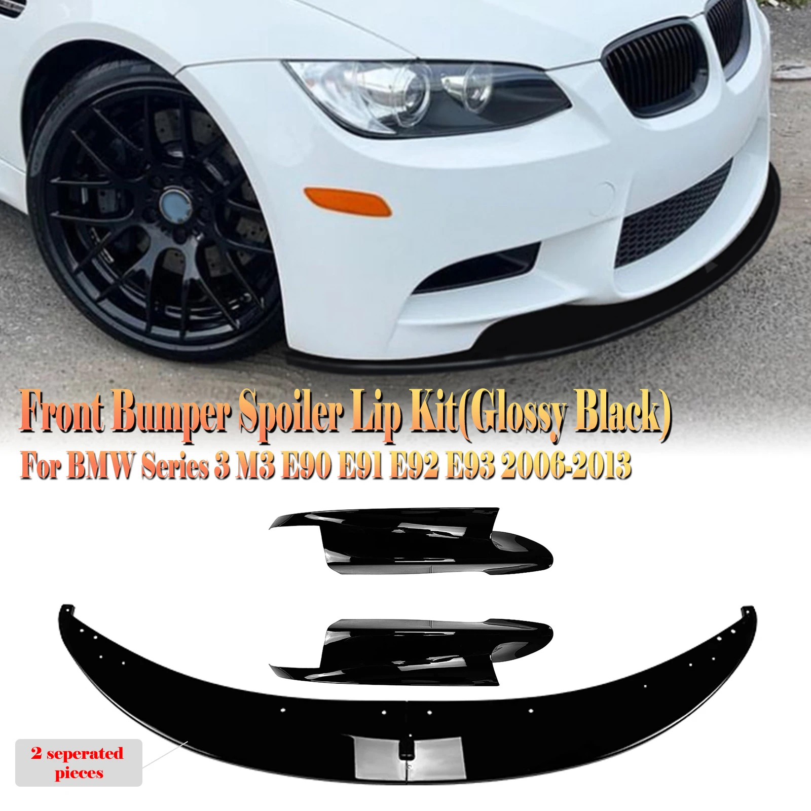 

For BMW 3 Series E90 E91 E92 E93 M3 2007-2013 Carbon Fiber Look/Gloss Black Front Bumper Spoiler Lip+Side Corner Angle Cover Kit