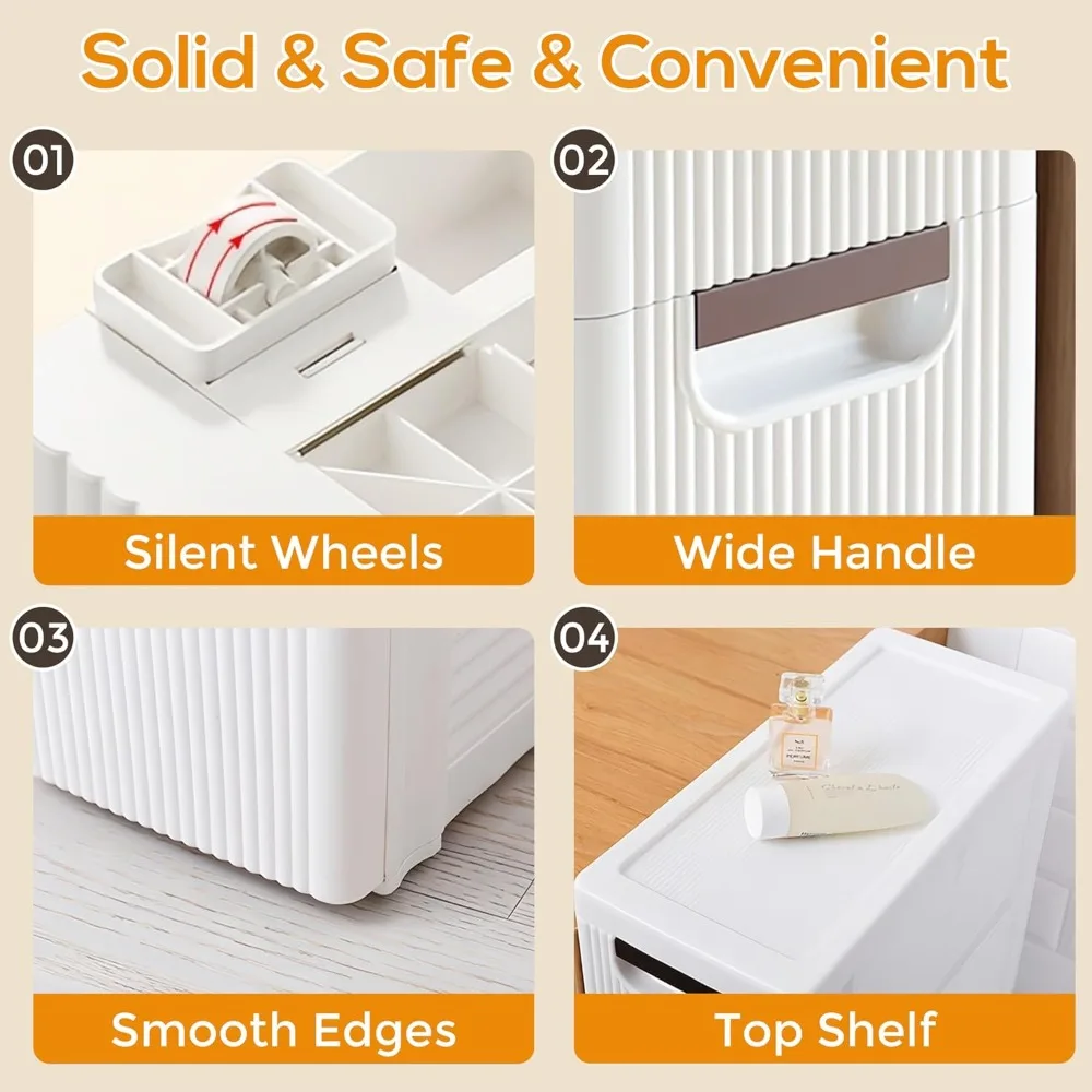 خزانة تخزين الحمام النحيفة ذات 3 أدراج، منظم عربة دوارة بلاستيكية ضيقة مع أدراج، للمساحات الصغيرة، المطبخ،