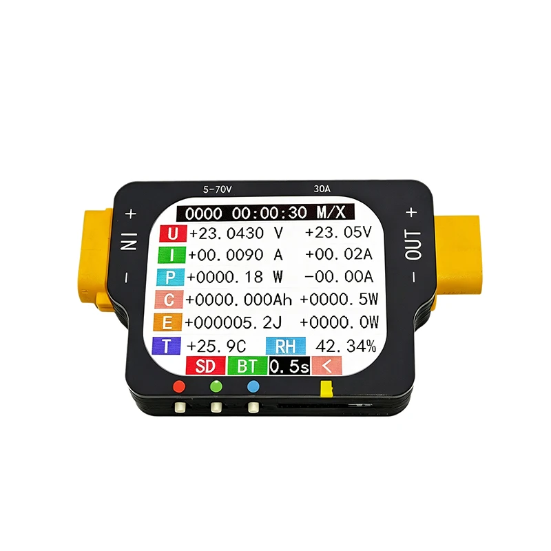1PC XT60PRO1 Color Screen Bidirectional XT60 Power Meter 70V/30A Lithium Battery Voltage Current Display for SD Card Data Logger