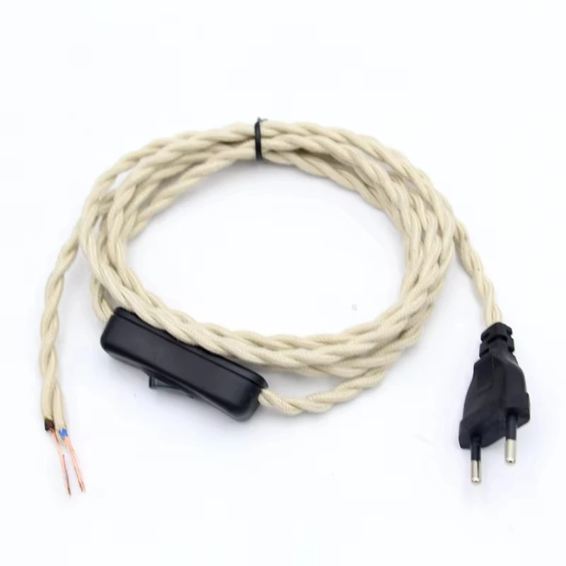 

3m EU/US Plug Power Cord with Switch Weave Rope Plug-in Cord Open Beige Braided Wire with Dimmer for DIY Retro Style Replacement