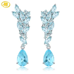Natural Sky Blue Topaz Sterling Silver Stud Earring 5.8 Carats Genuine Topaz Gemstone Women Elegant Fine Jewelrys Birthday Gifts