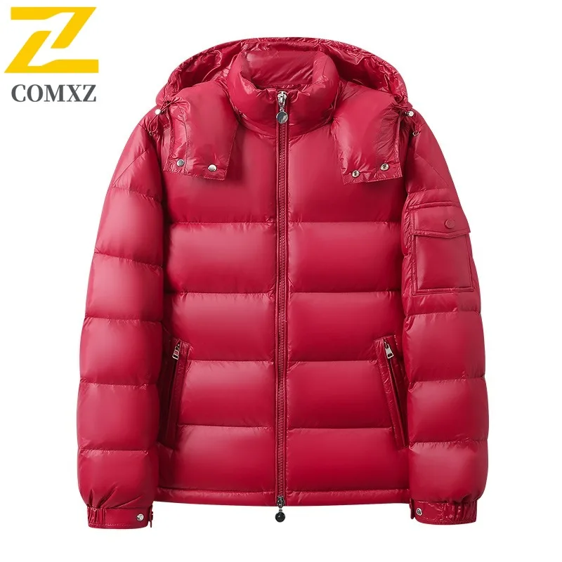 COMXZ Reise-Daunenjacke für Herren, 2029, klassisch, lässig, mit Kapuze, kältebeständig, Parka, einfarbig, Abenteuer, verdickter warmer Wintermantel
