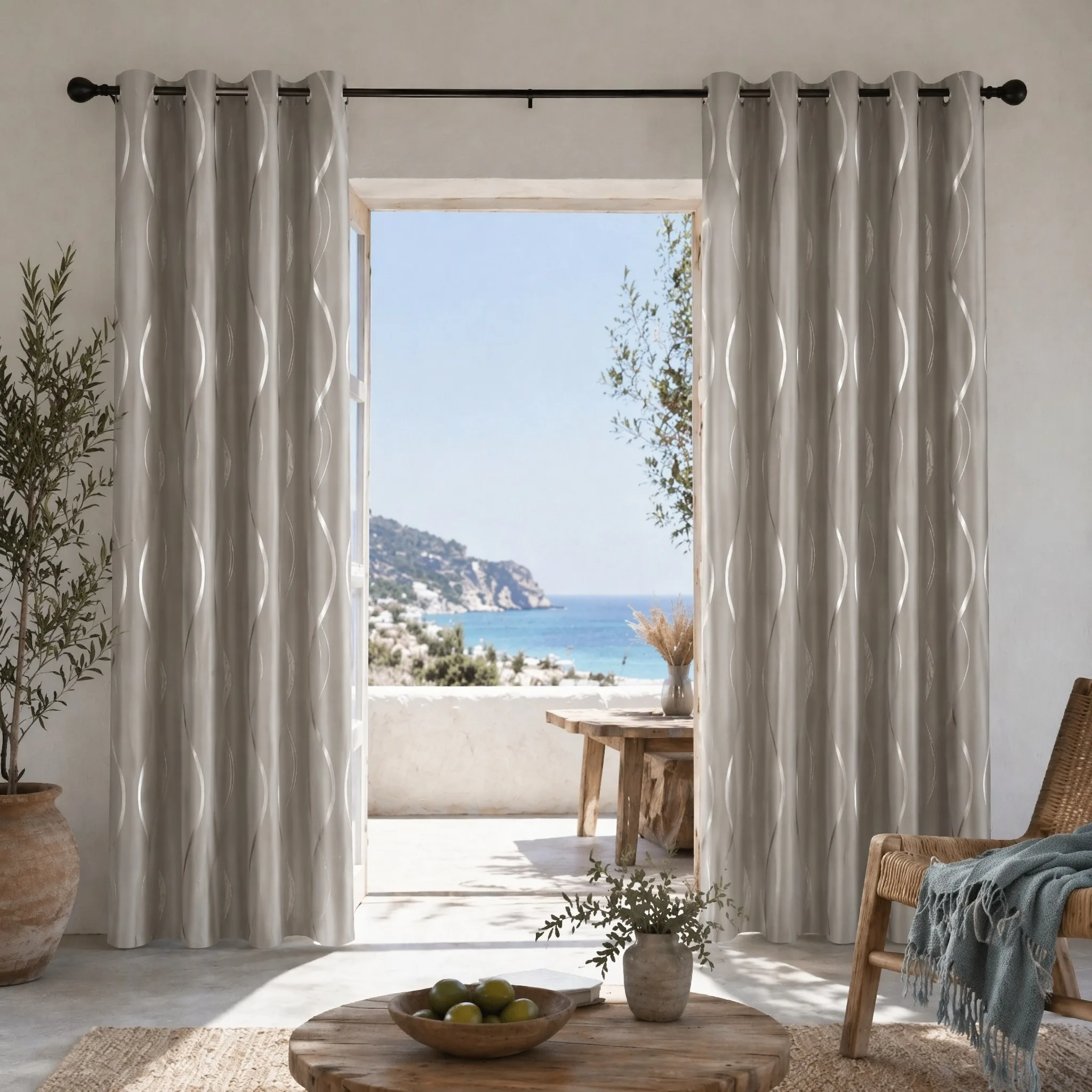 

Silver Metallic Wave Blackout Curtains 4 Panels Grommet Top Window Drapes Light Blocking Privacy Curtains for Bedroom Living Room Patio Gazebo