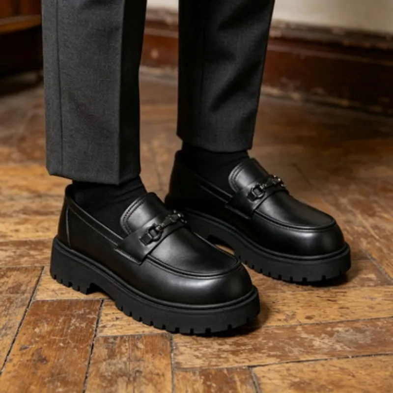 

British Style Men's Slip-On Business Casual Shoes Breathable Thick Bottom Loafers Easy Wear round Toe Low Heel Rubber Sole