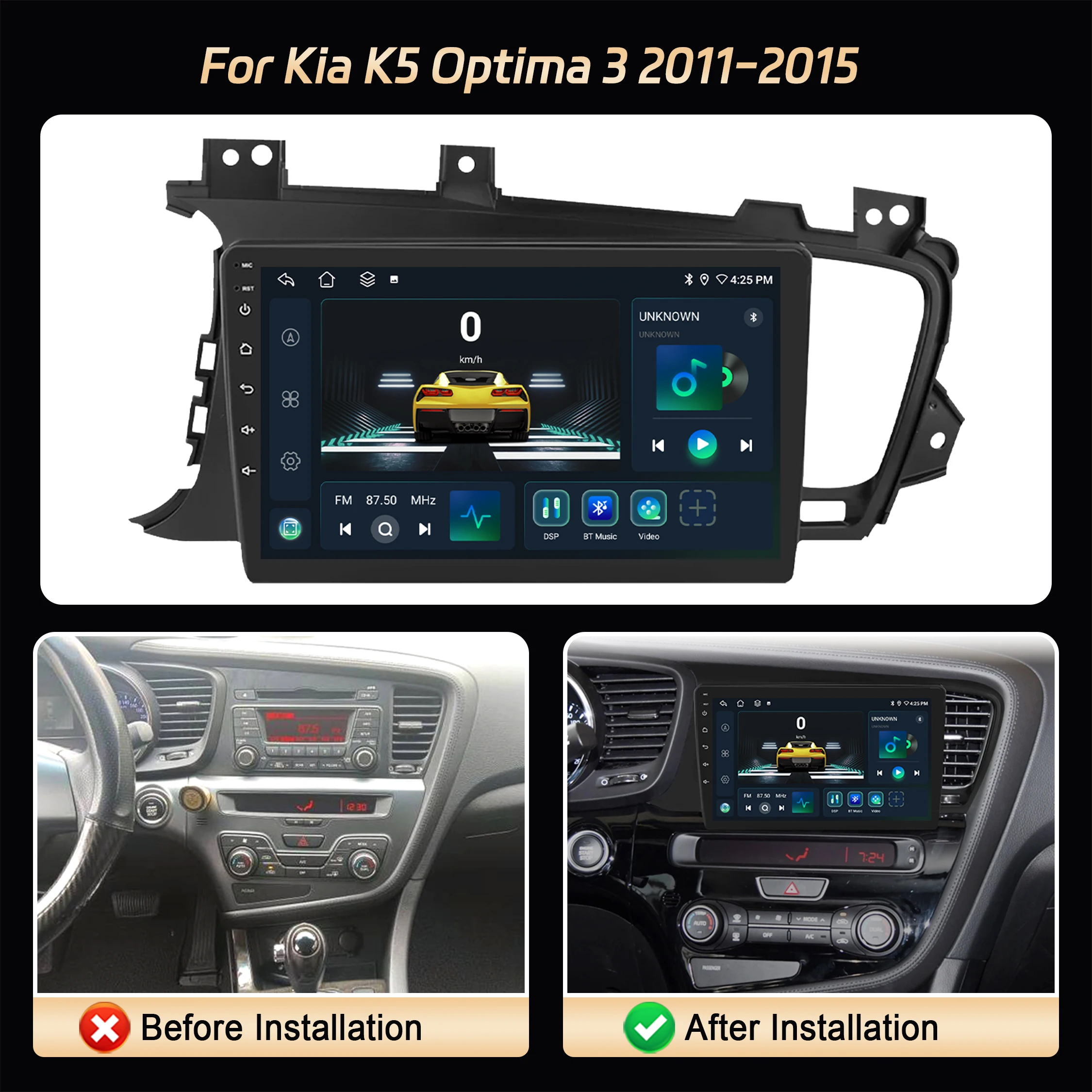لكيا K5 أوبتيما 3 2011-2015 راديو السيارة اللاسلكي BT CarPlay أندرويد 4G نظام تحديد المواقع والملاحة الوسائط المتعددة وحدة المعالجة المركزية 7870 2K QLED شاشة ستيريو