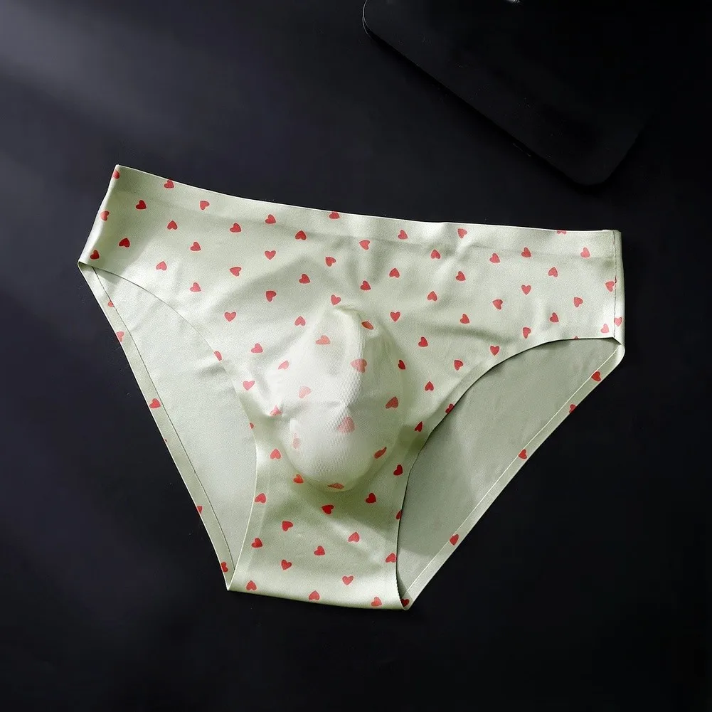Men's Seamless Ice Silk Briefs Underwear Bulge Pouch Printing Elastic Panties  Comfortable Sweat Absorption Panties Knicerks