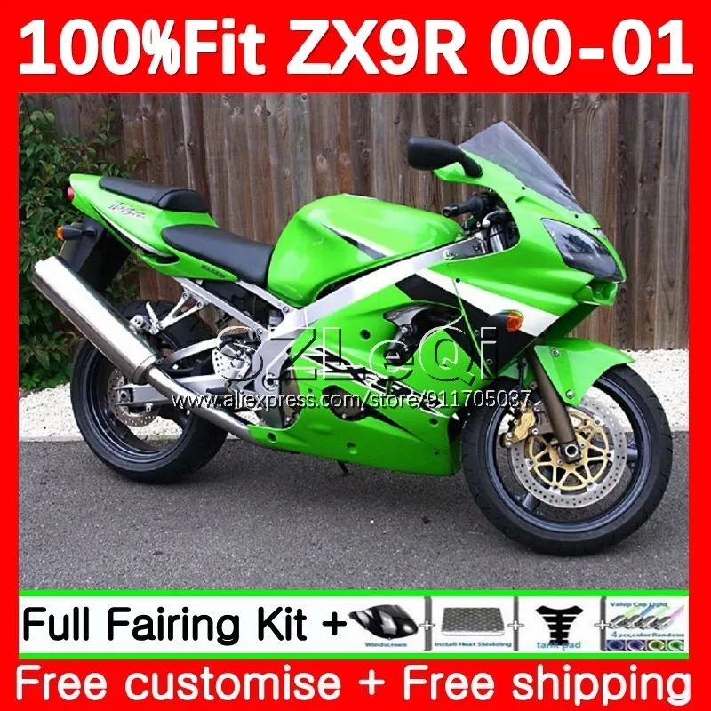 Glossy Green Injection Body For KAWASAKI NINJA ZX 9R 9 ZX9 R 900 CC ZX9R 00 01 106No.0 ZX900 ZX-9R 900CC 2000 2001 OEM Fairing