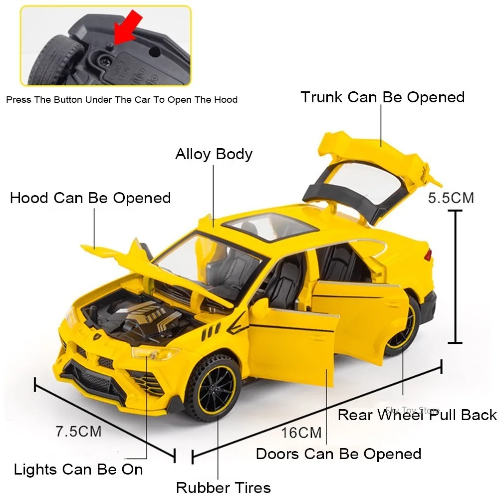 1:32 لامبور URUS LP780 سبيكة دييكاست نموذج لعب سيارة رياضية 6 أبواب مفتوحة مع ضوء الصوت التراجع زخرفة هدايا عيد الميلاد