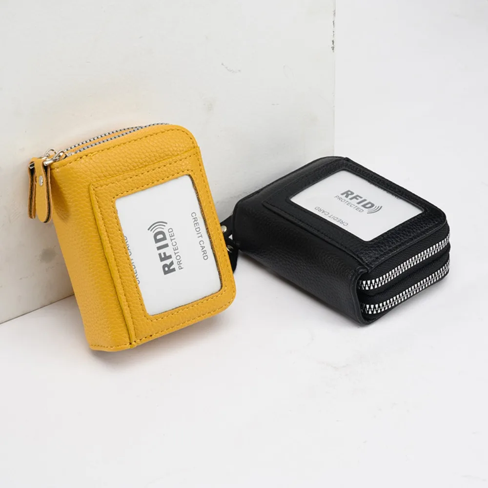 

Multi-Functional Organ Card Bag RFID PU Leather Double Zipper Coin Pouch Solid Color Anti-Degaussing Anti-Theft Card Holder