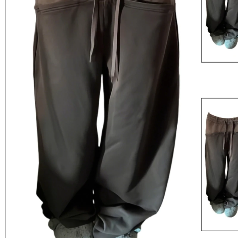 Americano retro design marrom calças de moletom femininas 2025 inverno nova moda elegante spliciing solto versátil calças de perna larga menina