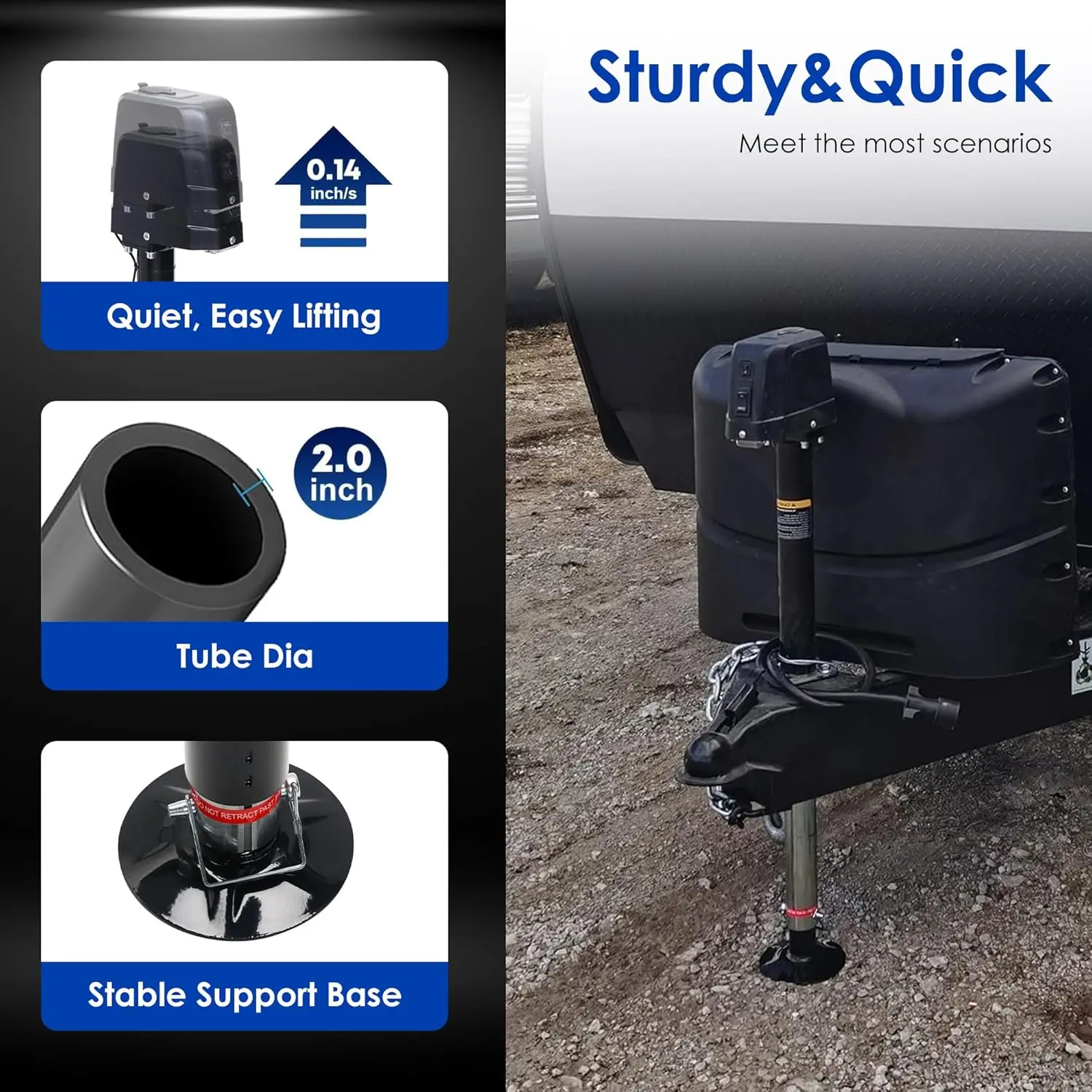 Cric de remorque électrique 3500lbs, cric de langue électrique à cadre en A pour le levage de camping-car utilitaire de voyage, cric de remorque