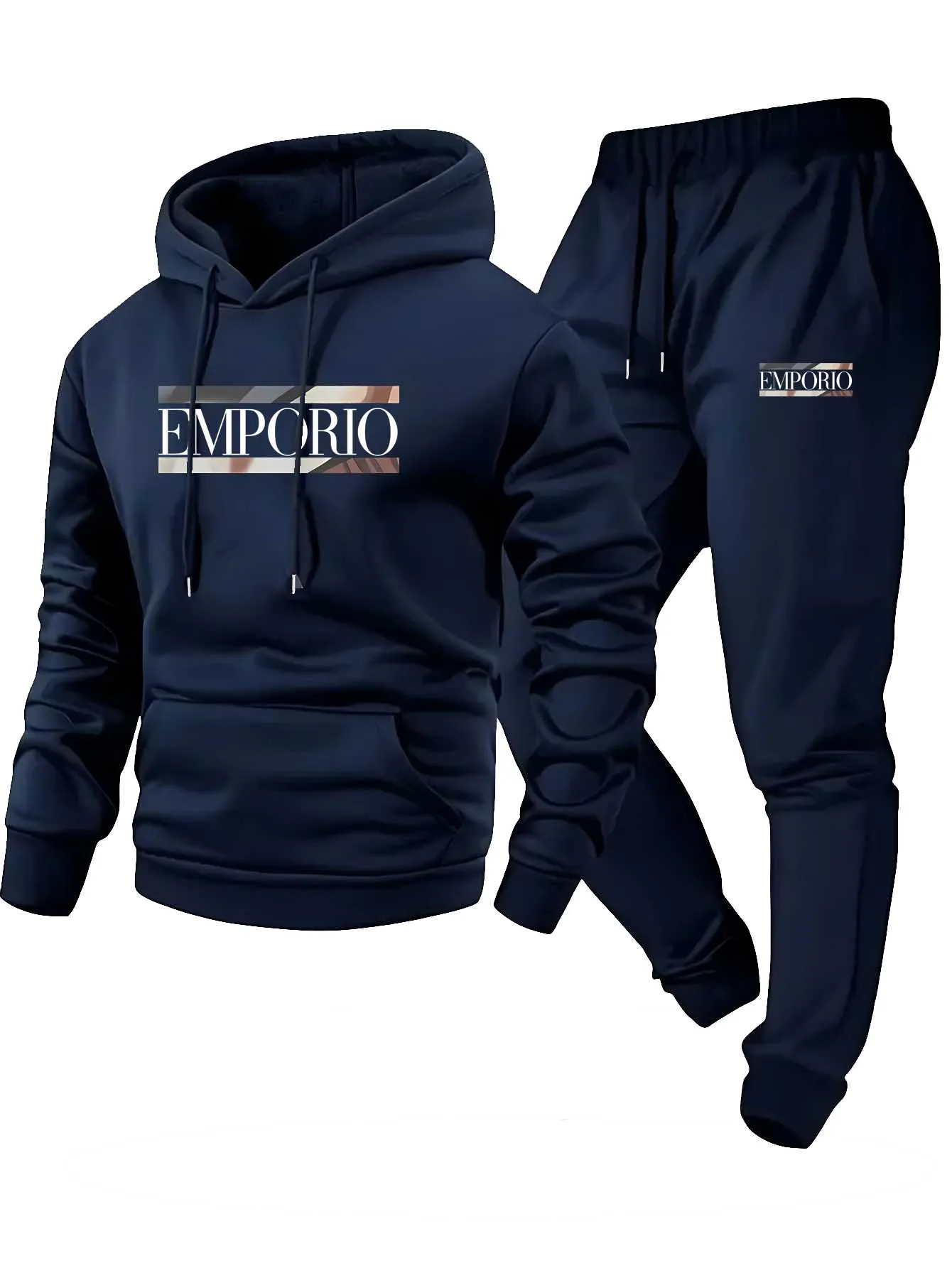 

Men'S Casual Sports Hoodie and Joggers Set, Drawstring Comfortable Breathable with Print, Front Kangaroo Pocket, Perfect for All