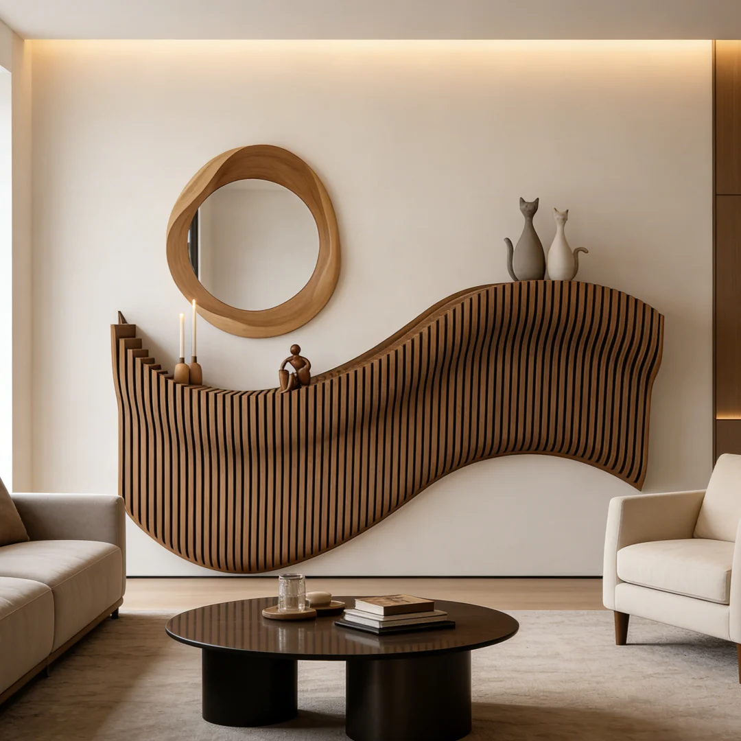 ！@Bespoke Parametric Wooden Wave Wall Artwork Luxury Decorative Furniture for Bathroom Residential Villa