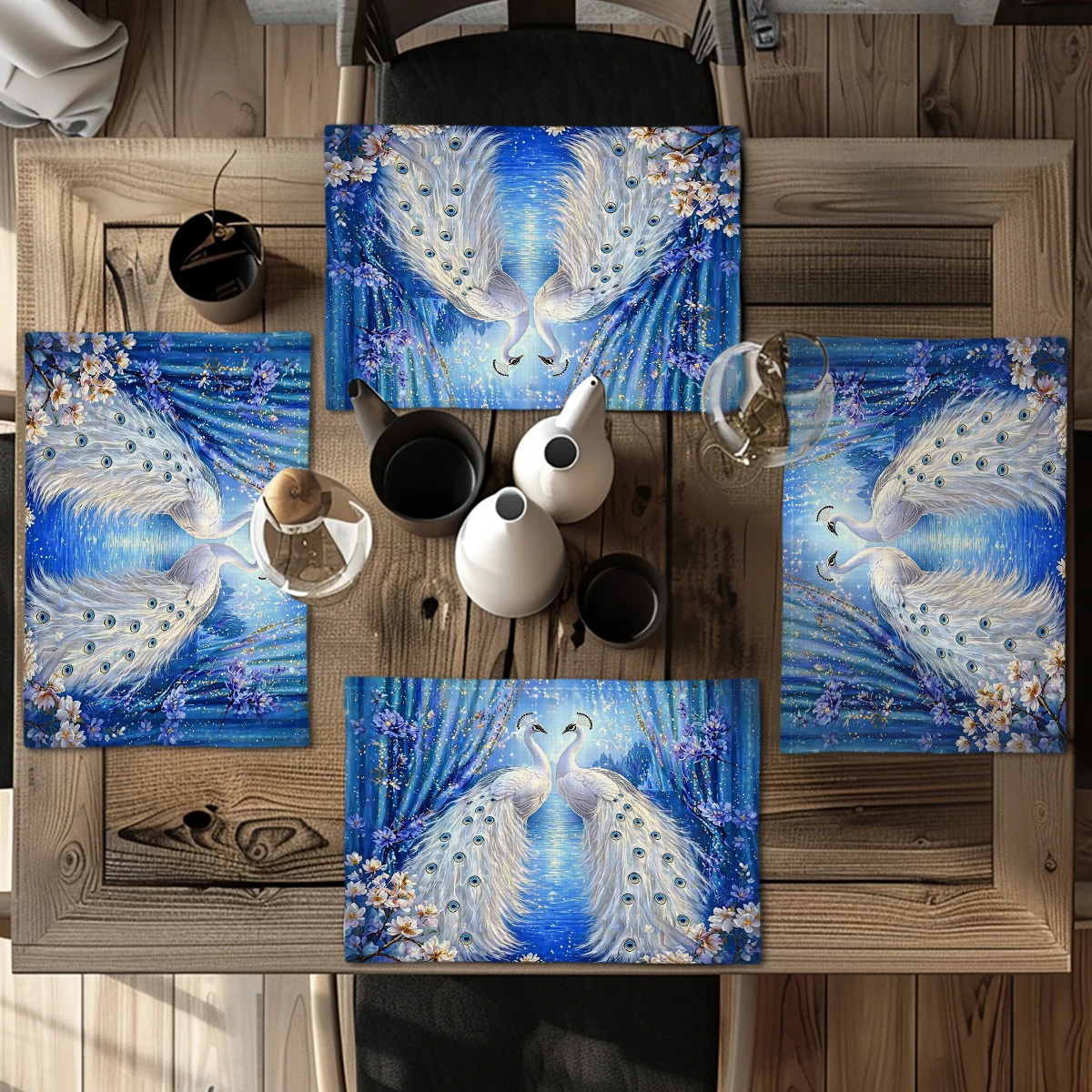 Butterfly and Heart Pattern Polyester Placemats - Decorative Dining Table Mats, Chic Home Table Decor for Daily Use