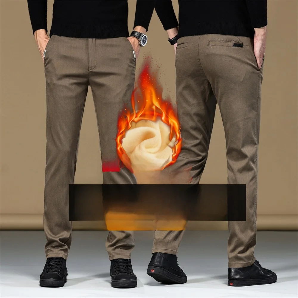 

Elastic Fce Lined Straight Leg Loose Fit Thi Casual Pants for Men Autumn Winter Busin Formal Iron Free Slim Fit Suit ...