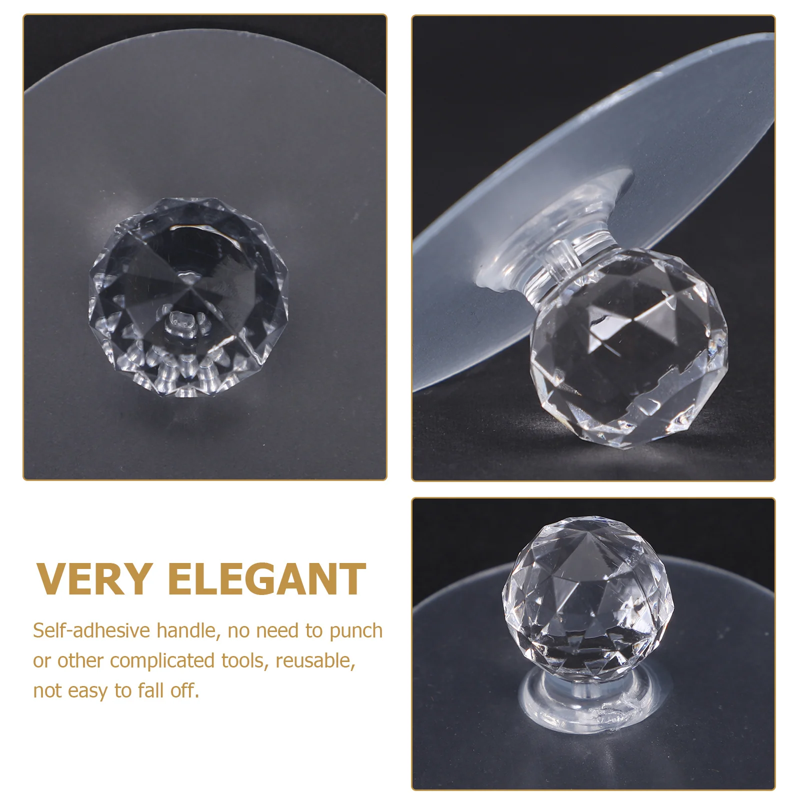 

10Pcs Crystal Transparent Door Knobs Punch-Free Self-Adhesive Cabinet Handles Acrylic Drawer Pulls Decorative Furniture Handle