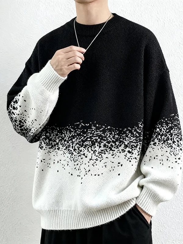 

adient Color Men's Knitted Sweater Casual Base Layer irt Teenage Warm Inner Wear Long Sve round Ne Pullover Autumn W...