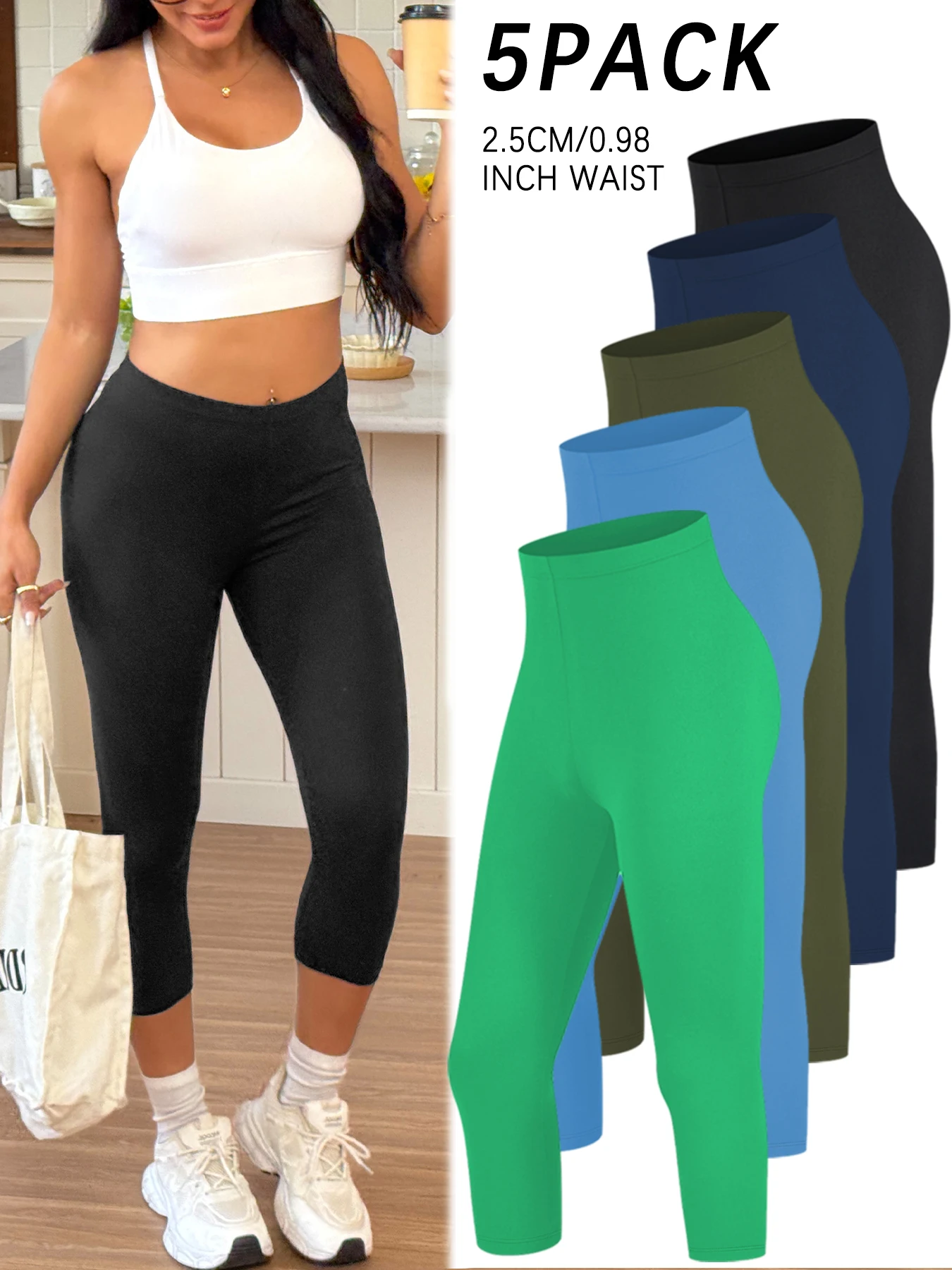 

5 Pack Women's Super Soft Capri High Stretchy Breathable Sports No See Through Workout Running Yoga Push Up Gym Fitness Leggings