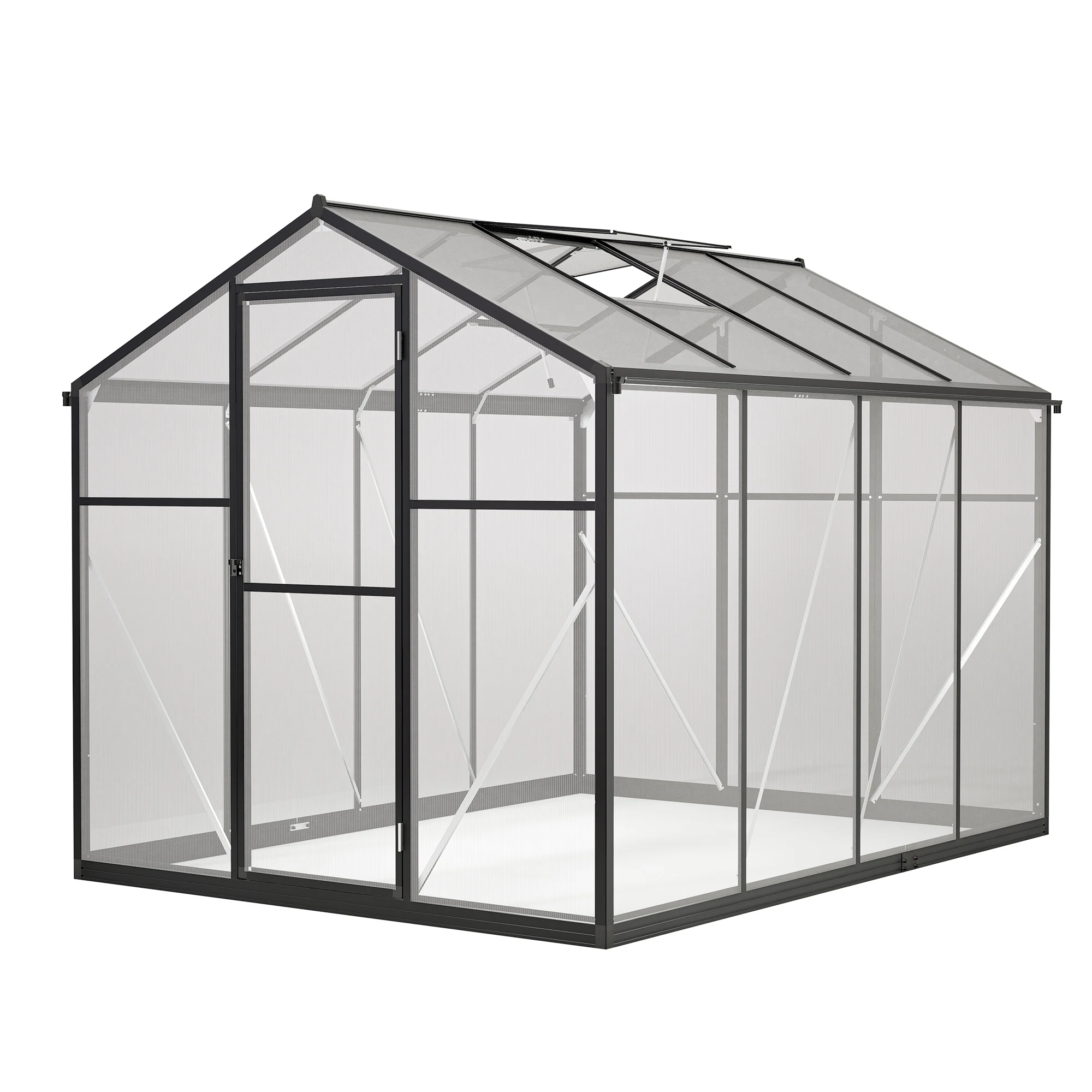 

6x8 FT Large Outdoor Greenhouse, Polycarbonate Greenhouse w/Roof Vent, Aluminum Walk-in Greenhouse for Garden, Backyard, Black