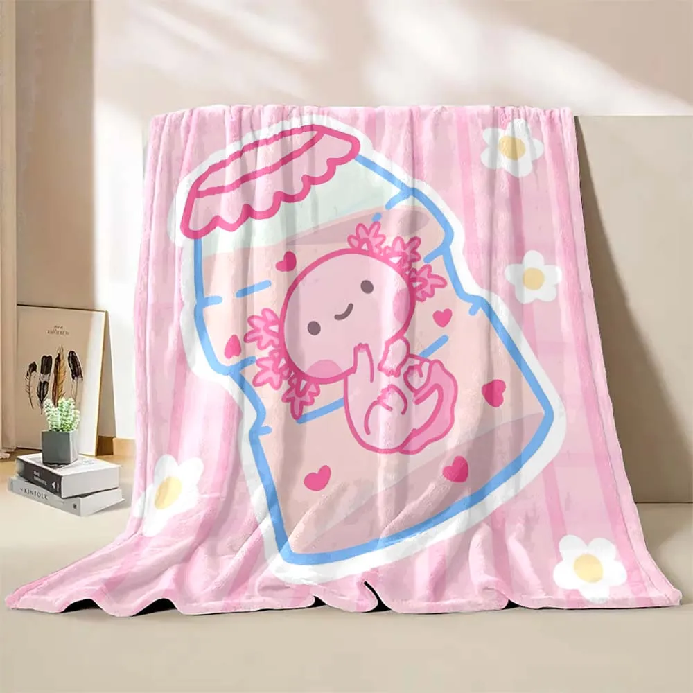 6 Sizes Cute Axolotl Printed Blanket Warm Soft and Comfortable Home Travel Blanket Sofa Bedding Cover Blanket Kids Gamer Gift