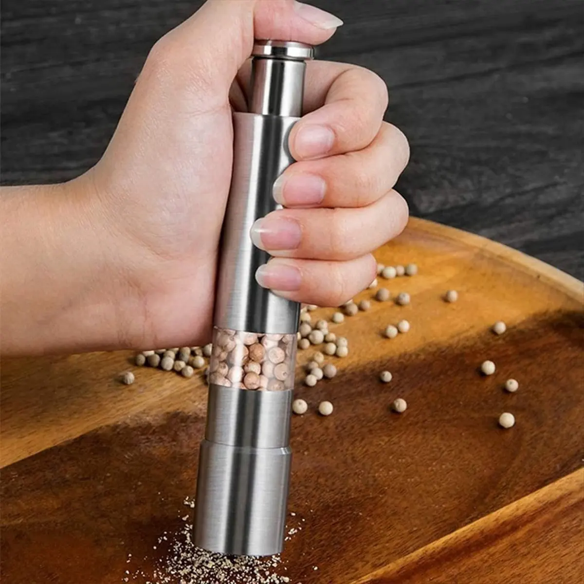 HITL Salt Grinder and Pepper Mill Set for Pepper Sea Salt and Spices with Thumb Button for One Hand Operation