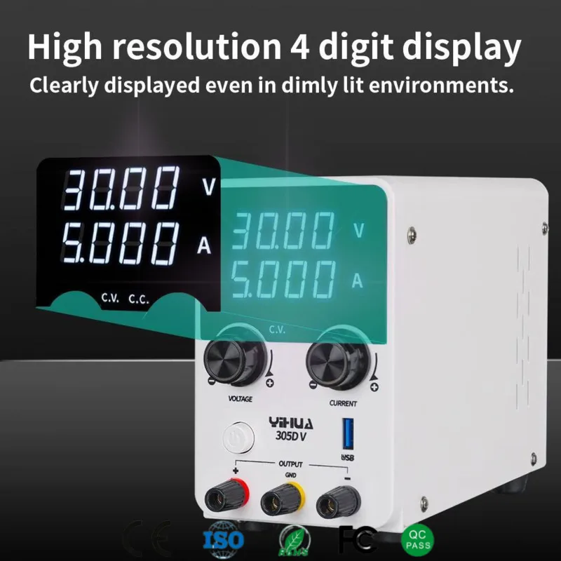 

YIHUA Power Supply 30V 5A Variable DC Regulated Switching Power Supply with Over Voltage Current Temp Protection for Motor LED