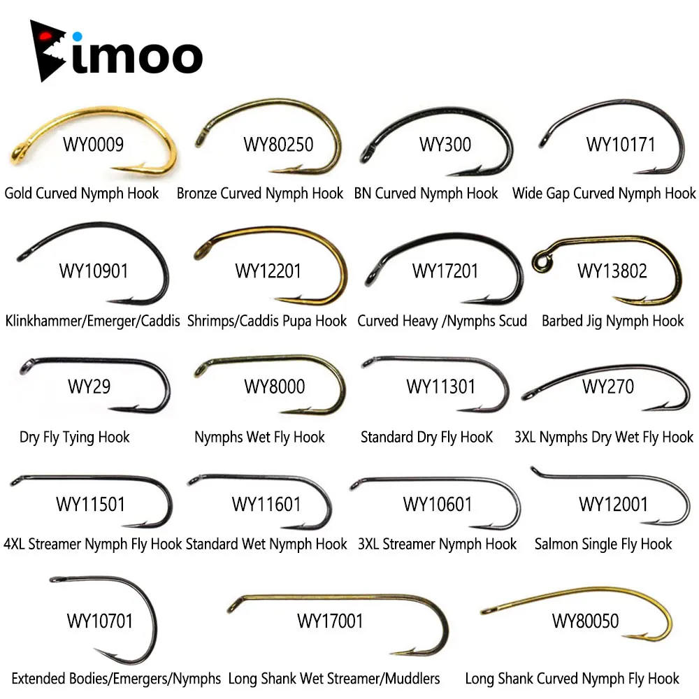 

Bimoo 200pcs High Carbon Steel Barbed Fly Tying Hook for Tying Dry Wet Caddis Fly Nymph Streamer Emerger Pupa Trout Fishing Lure