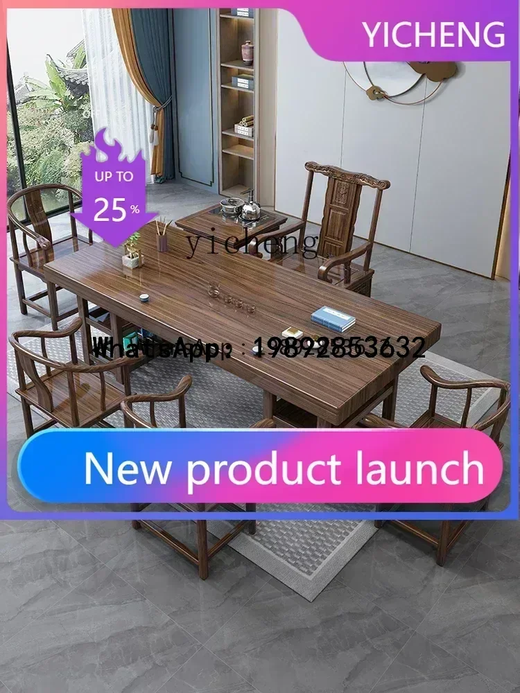 AA   large board solid wood table and chair combination office coffee table tea set integrated zen kung fu tea table