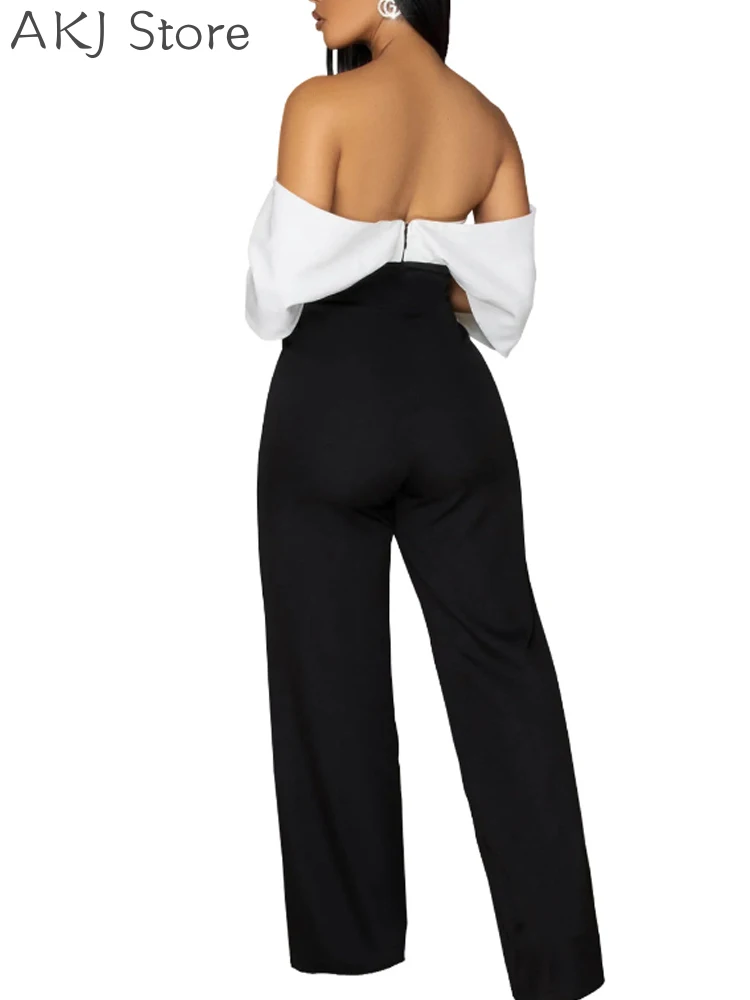 女性オフショルダーワイドレッグジャンプスーツ