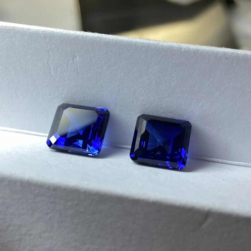 Asscher Cust 9x9mm 5 قيراط ياقوت أزرق ملكي صناعي 34 # اكسيد الالمونيوم الأحجار الكريمة #3