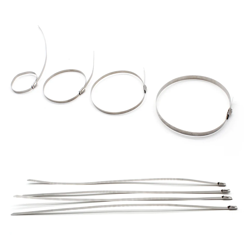 10PCS 4.6x300mm Stainless Steel Metal Locking Cable Ties Zip Wrap Exhaust Heat Straps Induction Pipe Header