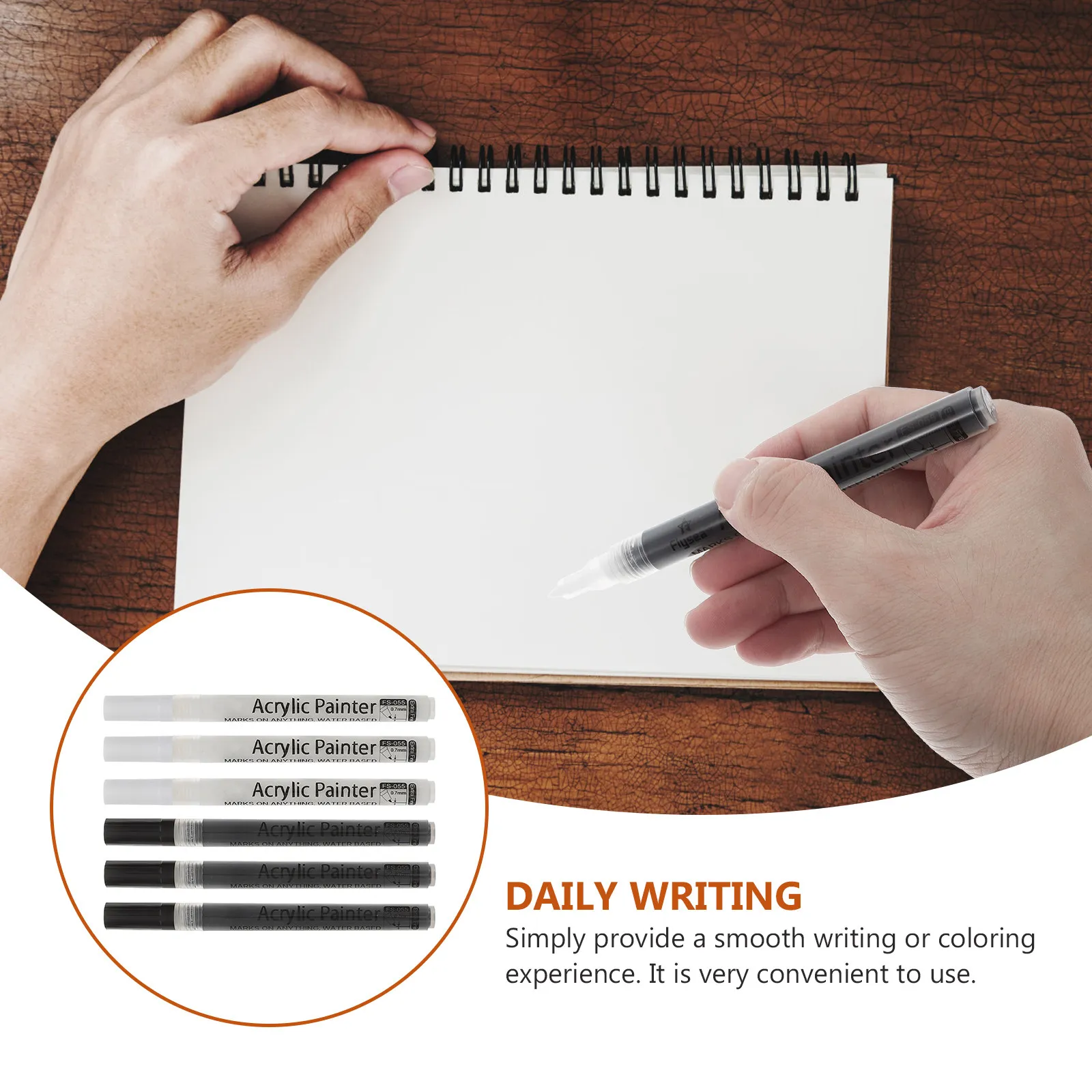 6Pcs Odorless Acrylic Marker Pens Safe Non Leaking White Black for Drawing Painting Coloring Art Supplies Note Taking Pens