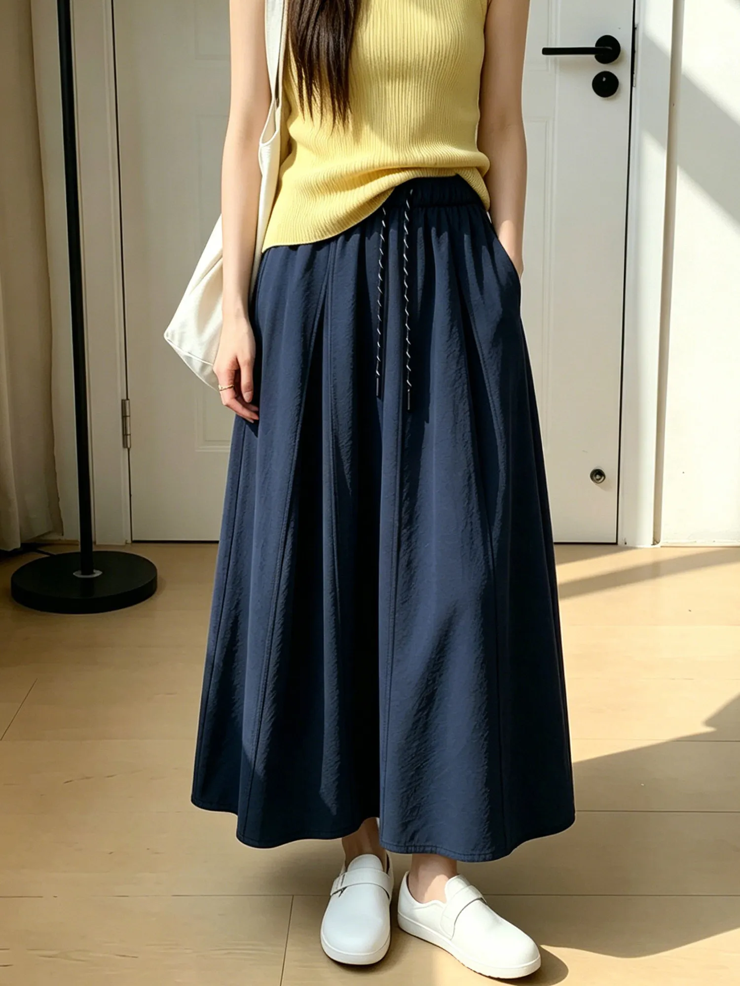 

plus Size Ice Silk Quick Dry Bloom Workwear Skirt Women Summer Elastic Waist Slimming Midi A-Line Umbrella Skirt