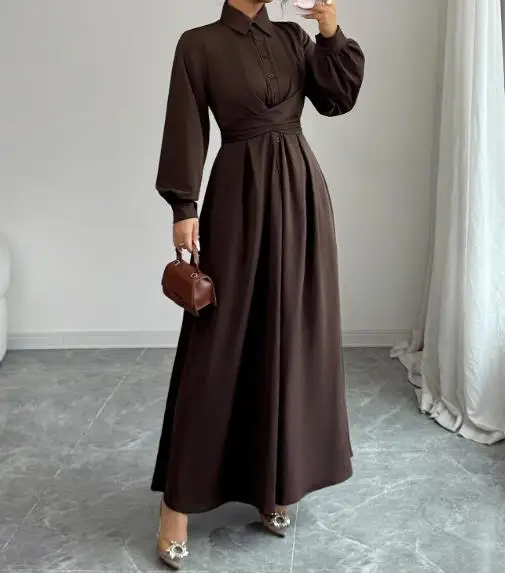 

Simple and Fashionable Button Up Long Sleeved Dress for Women's Clothing, Autumn/winter 2025