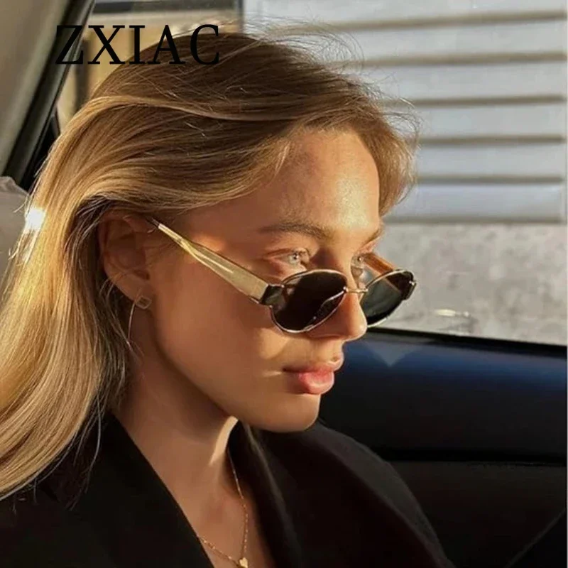 ZXIAC Trendy Retro Oval Sunglasses Women Small Metal Frame Sun Glasses Men Brand Desginer Luxury Driving Clear Lens Shades UV400