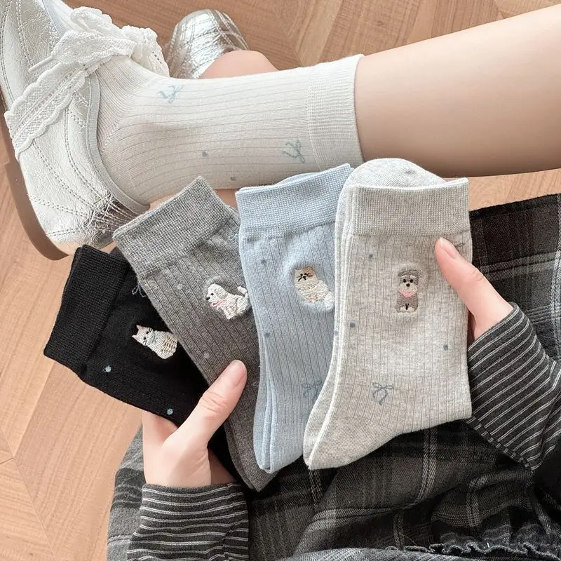 

Cartoon Embroidery Mid-Calf Socks for Schoolgirl Cotton Crew Socks Preppy Style School Socks Korean Daily Wear Underwear Clothes