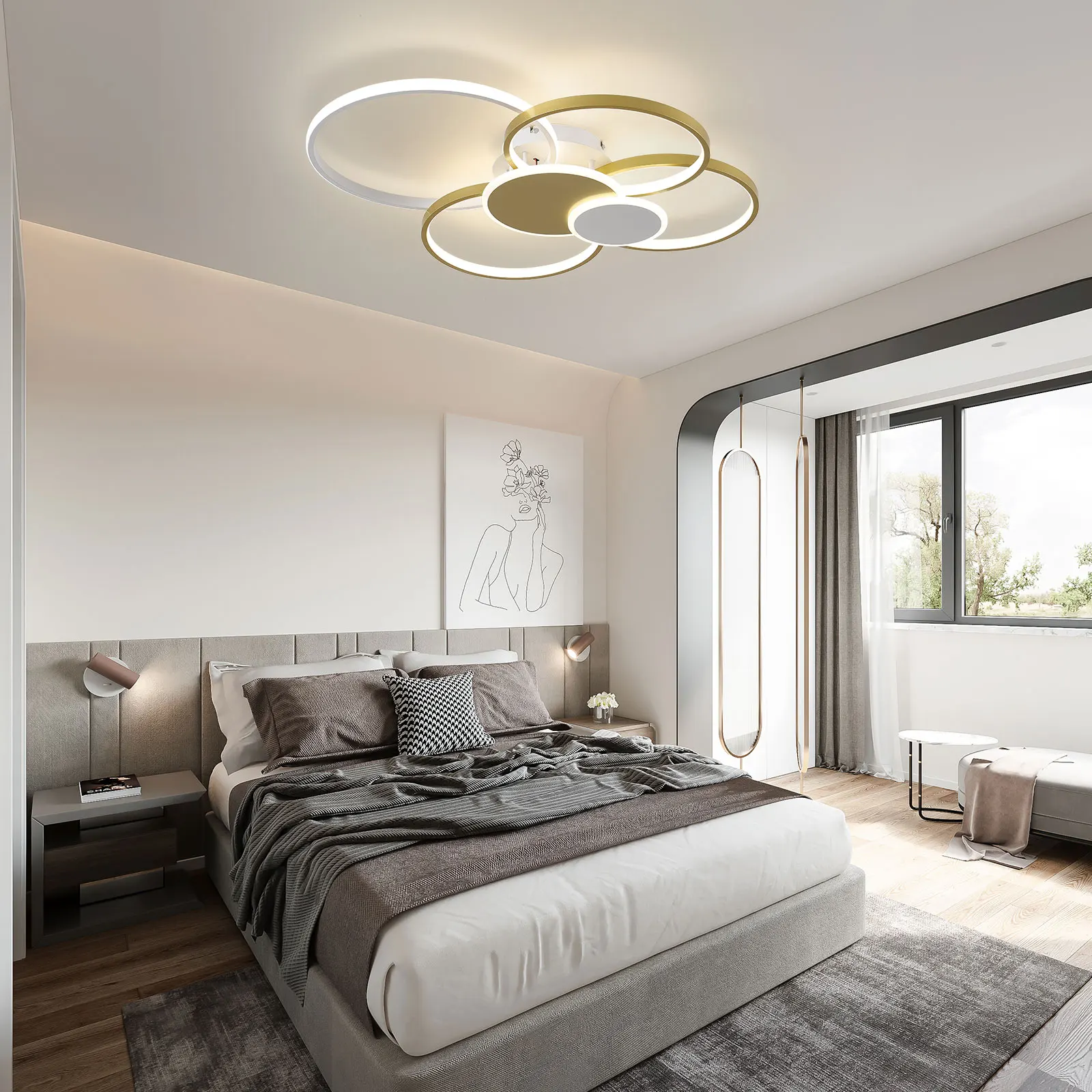 Plafoniera moderna a LED Lampada da soffitto a LED dimmerabile da 65 W con telecomando, Oro