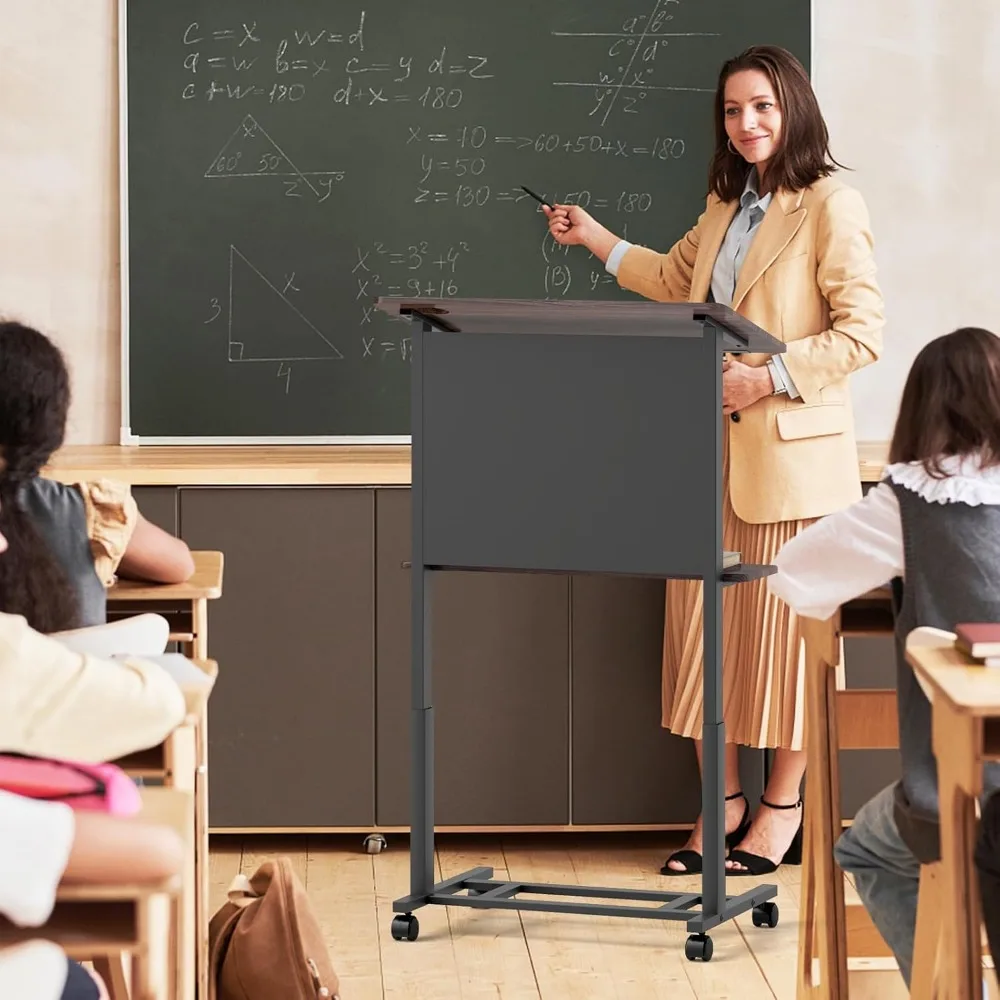 طاولة منبر متدحرج بارتفاع قابل للتعديل مع سطح منضدية قابلة للإمالة، عربة كمبيوتر محمول متنقلة للتخزين والعرض #2