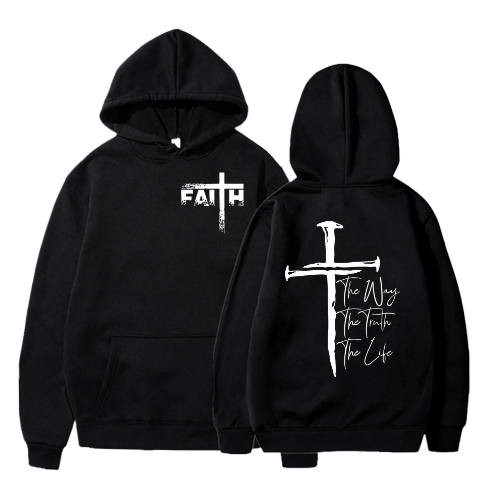 Faith Cross Print Men Women Hoodies Religious Faith Essential Classic Sweatshirt Unisex Cross Religious Gift Men Winter Hoodies