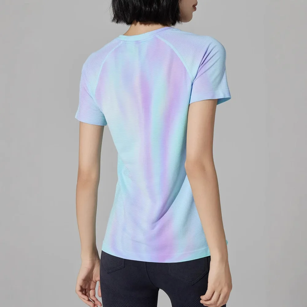 Women‘s Seamless Yoga Tee Aurora Color Gradient & Raglan Sleeve High-Stretch Breathable Workout Top Lightweight Quick-Dry  Yoga