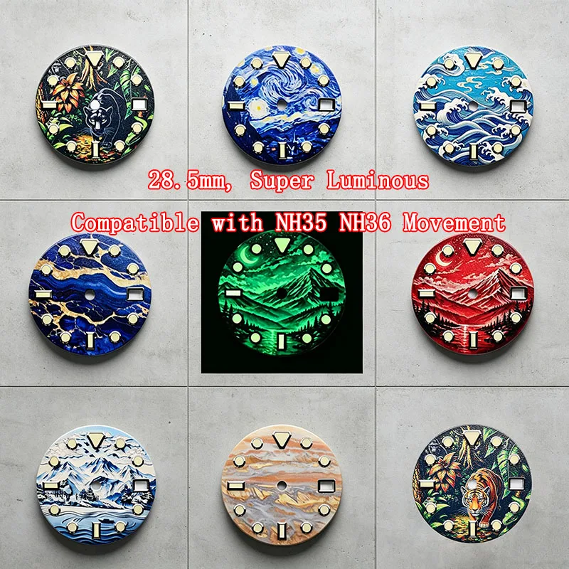Multiple Styles Available, 28.5mm Super Luminous Watch Dial, Compatible with NH35 NH36 Movement, Watch Mod Replacement Parts