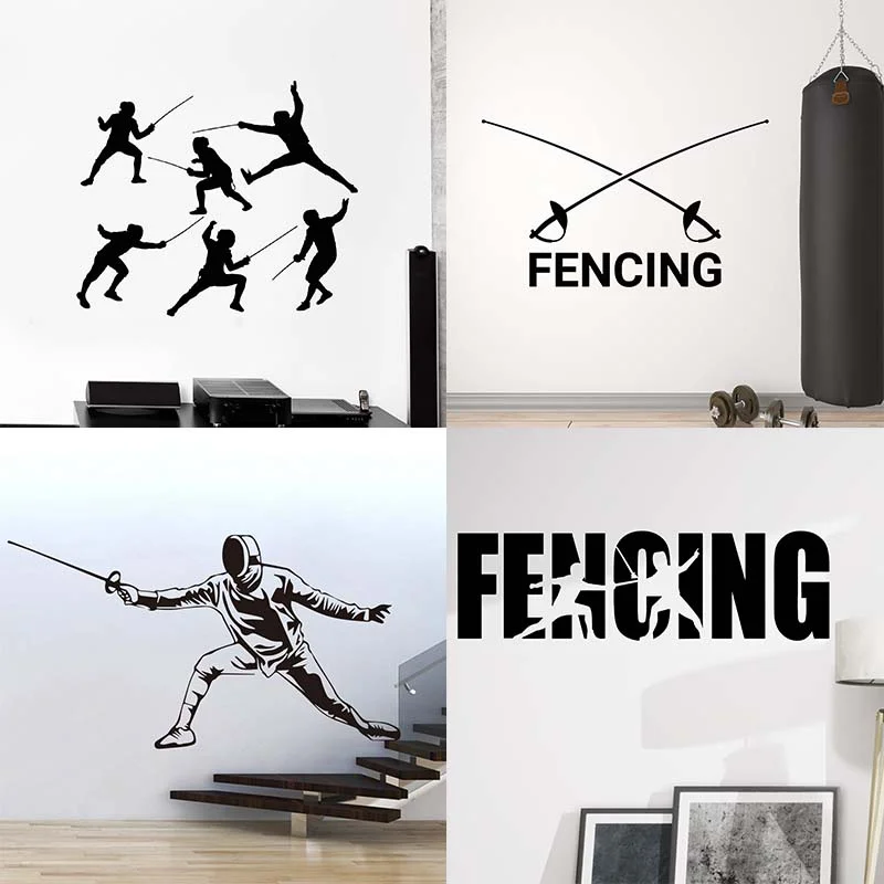 Wall Decal Fencing School Decor Sport Scramble Combat Swords Vinyl Stickers Mural